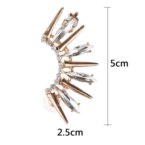 Sparkling Spike Ear Wrap, Retro Ear Wrap, Retro Spike Ear Cuff,  Piercing, Left - Picture 3 of 3